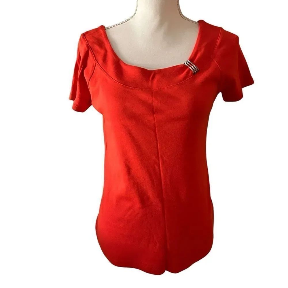 Rafaella Short Sleeve Red Cotton Top Size Small